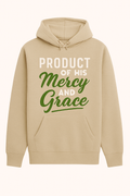 PRODUCT OF HIS Mercy AND Grace – Sand Hoodie (Cream & Olive Text)